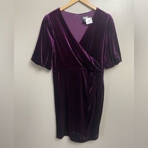 DKNY Womens Purple Velvet Unlined bubble Sleeve Knee Length Sheath Dress 12